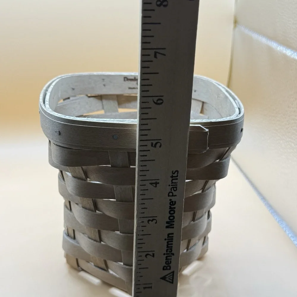 Dresden & Company Small‎ Gray Storage Basket Signed Tall Turned Out Primitive